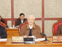 Tổng Bí thư, Chủ tịch nước Nguyễn Phú Trọng chủ trì cuộc họp của Bộ Chính trị về công tác phòng, chống dịch Covid-19 ngày 20/3. Ảnh: TTXVN